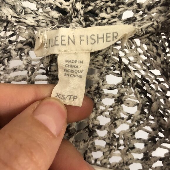 Eileen FISHER Grey White Knit Crochet Open Cardigan Sz XXS - Picture 9 of 10